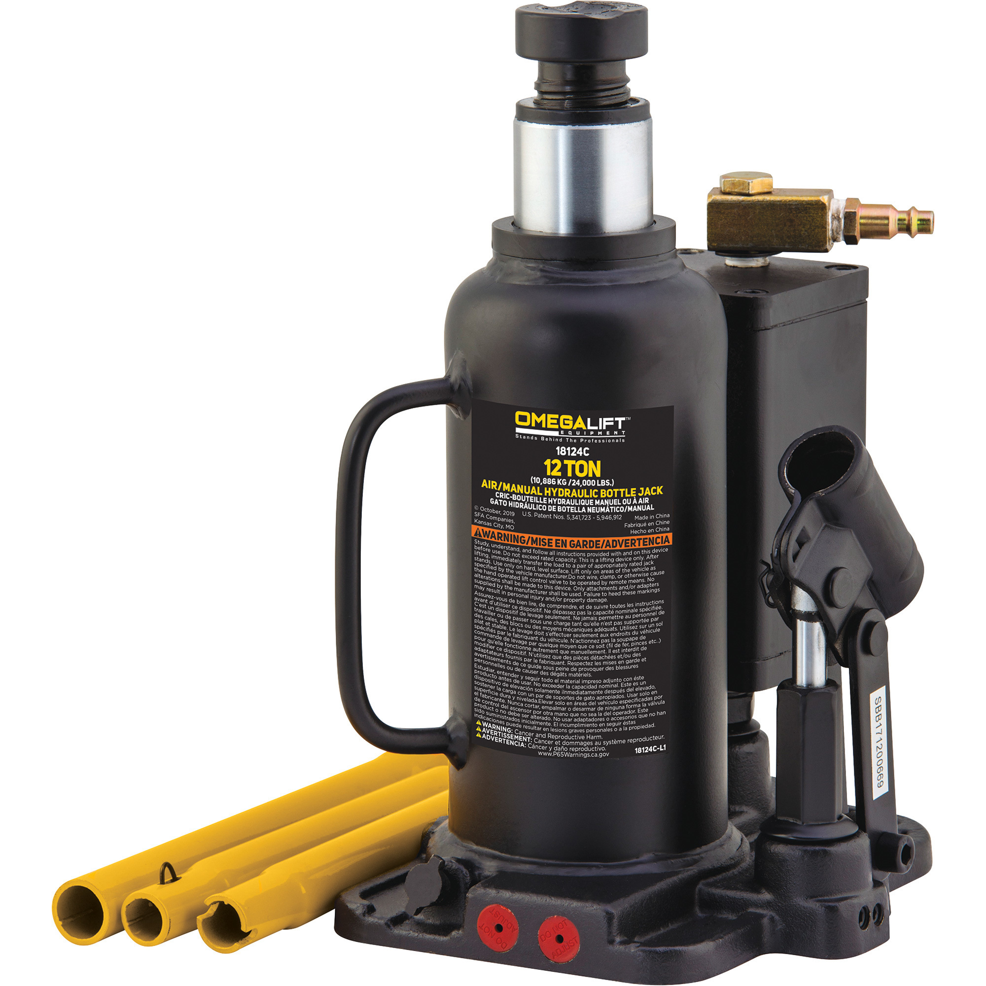 Omega 12Ton Air Bottle Jack with Base, Model 18124C Northern